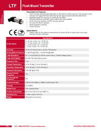 Thumbnail of document Data Sheet - LTF Flush Mount Pressure Transmitter